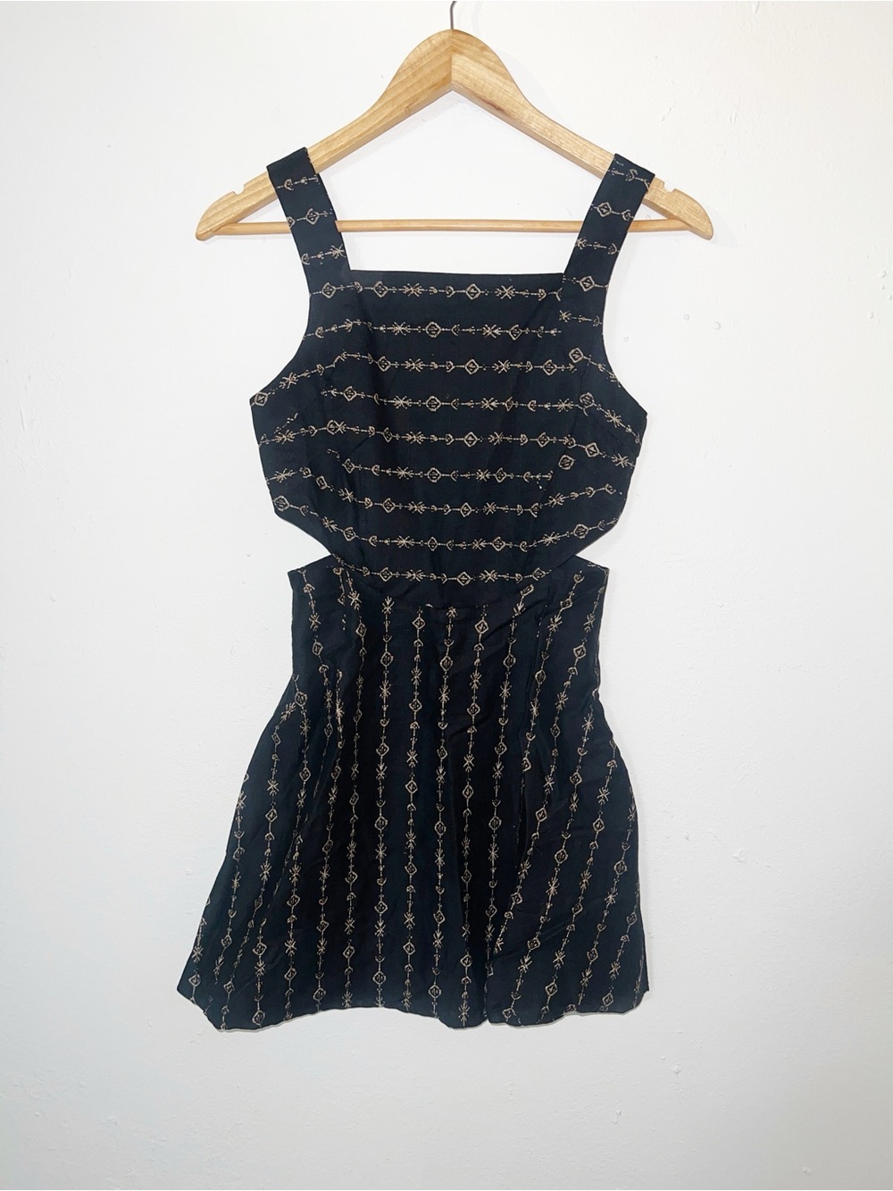 Ecote Black Mini Dress with Gold Motif and Keyhole Open Sides
